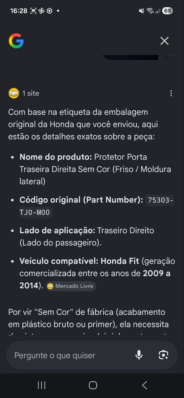 Friso Lateral Tras Dir Honda Fit 2009/2014