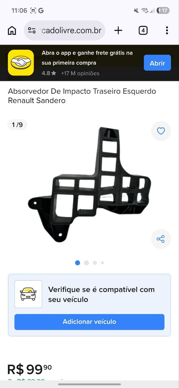 Absorvedor Impacto Tras Esq Renault Sandero 2012/2020