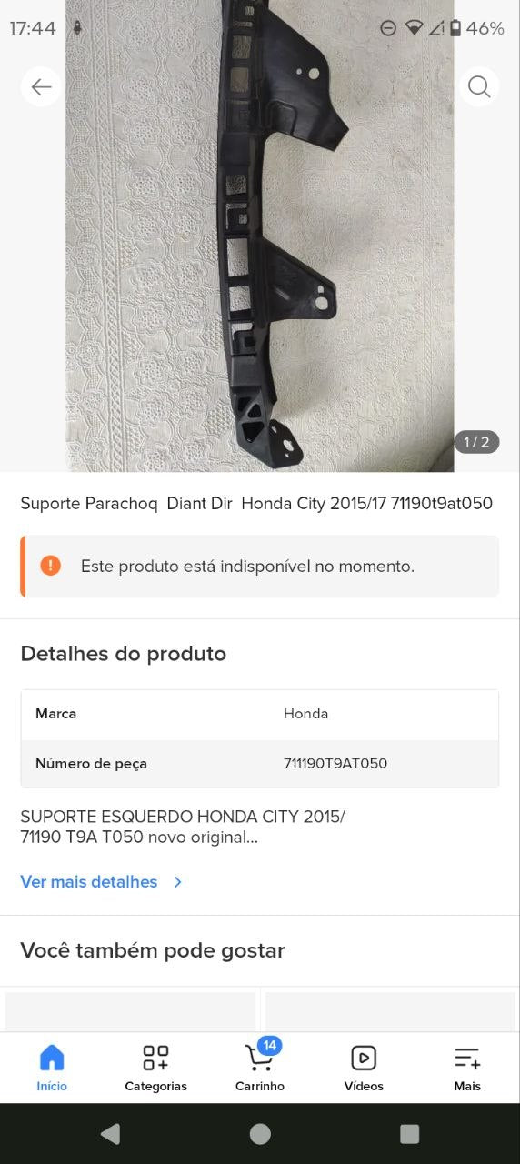 Suporte Parachoq Diant Dir Honda City 2015/2017