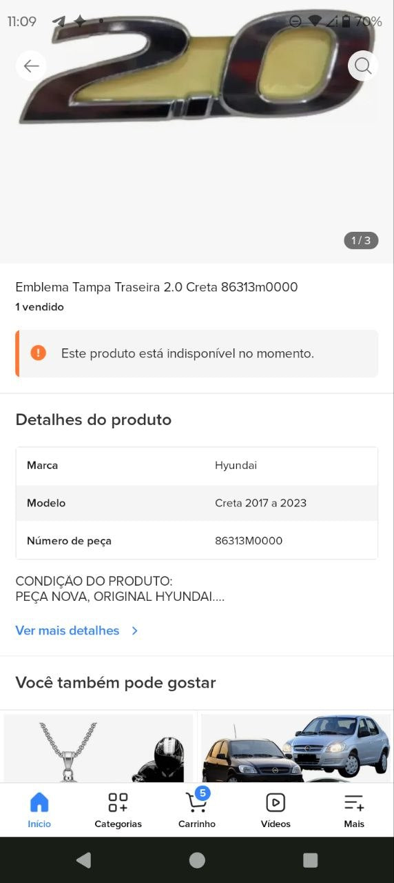 Emblema Tampa Traseira 2.0 Hyundai Creta 2017/2023 Novo
