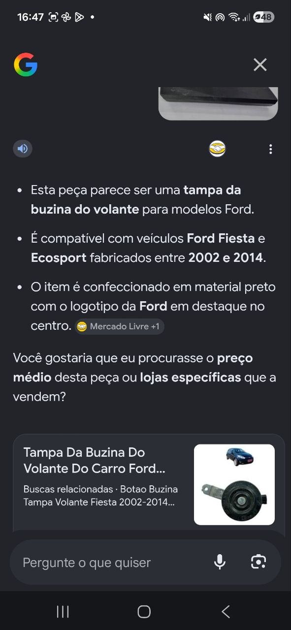 Tampa Buzina Volante Ford Fiesta Ecosport 2002/2014