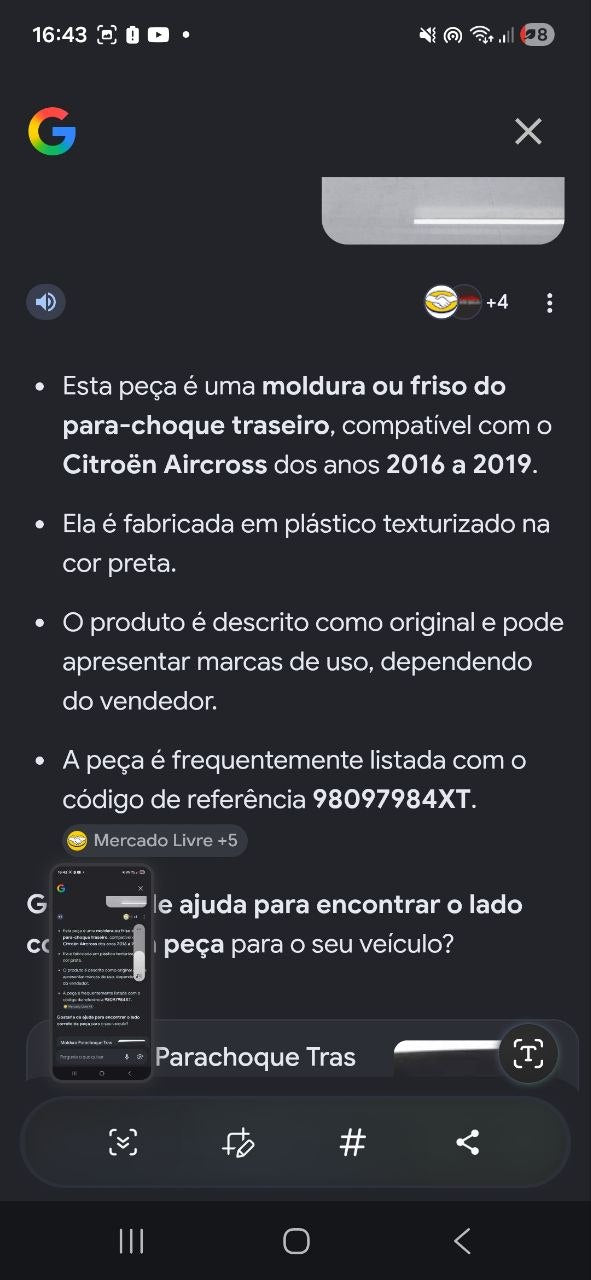 Friso Para-choque Traseiro Citroën Aircross 2016/2019 Novo