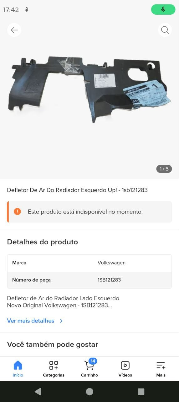 Defletor Ar Radiador Esq Volkswagen Up! 2014/2023