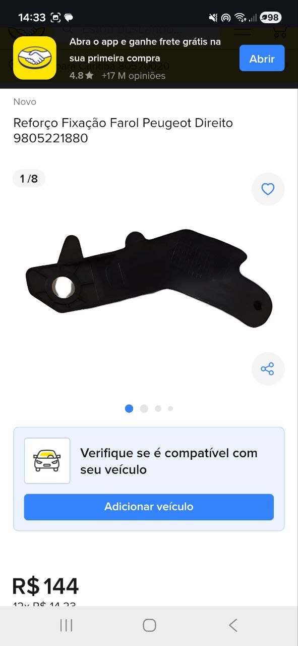 Reforço Fixação Farol Diant Dir Peugeot 2008 2018/2024