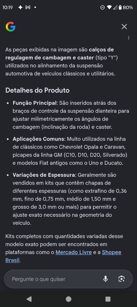 Calço Regulagem Cambagem Caster Chevrolet/Fiat Diversos Novo