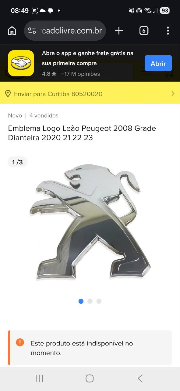 Emblema Leão Diant Peugeot 2008 2020/2023