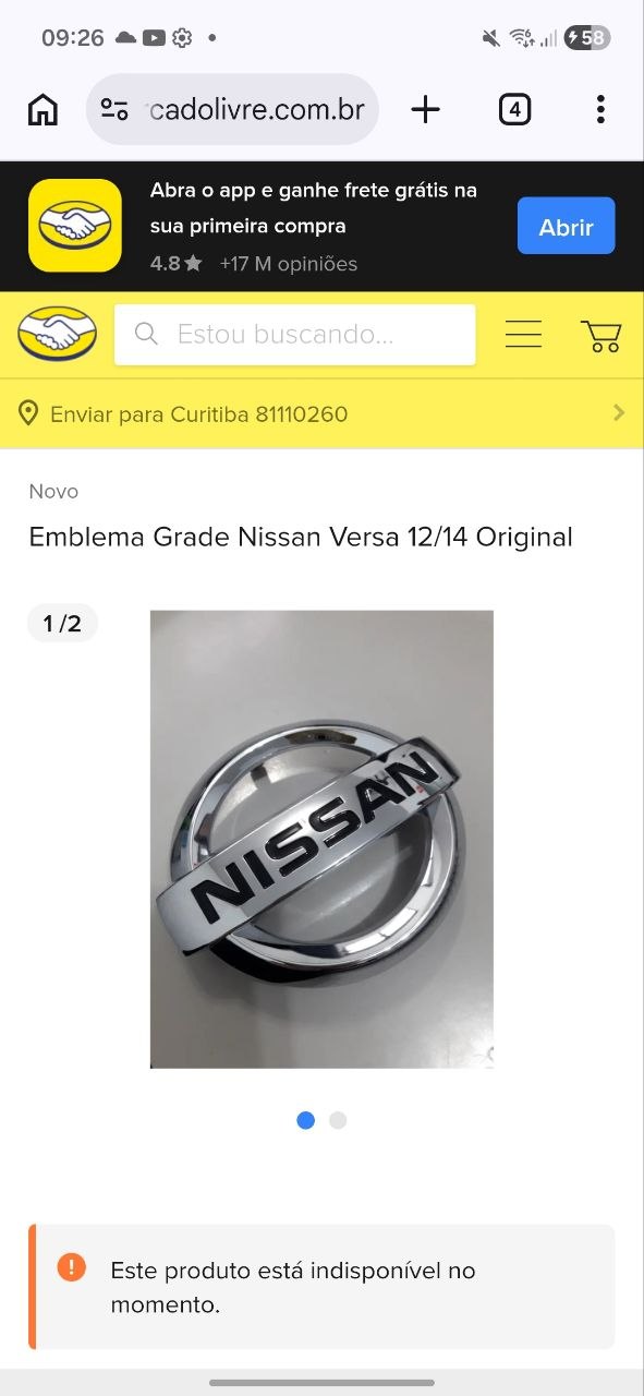 Emblema Grade Diant Nissan Versa 2011/2014