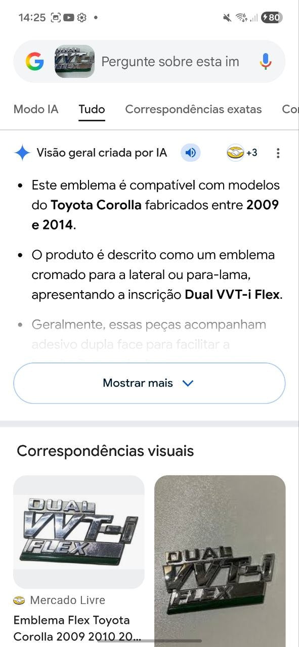 Emblema Lateral Dual VVT-i Flex Toyota Corolla 2009/2014