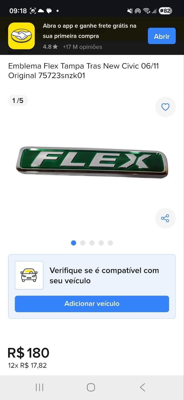 Emblema Flex Tampa Traseira Honda Civic 2006/2011 Novo