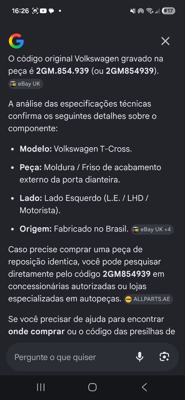 Friso Moldura Externa Porta Dianteira Esquerda Volkswagen T-Cross 2019/2024 Novo