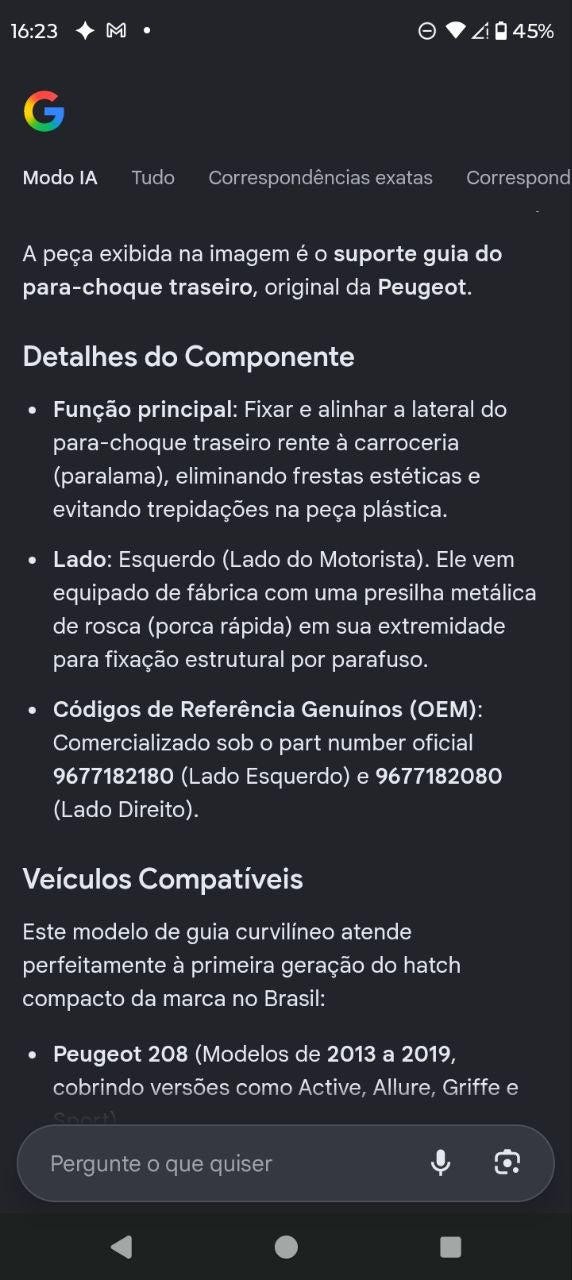 Suporte Guia Para-choque Traseiro Esquerdo Peugeot 208 2013/2019 Usado