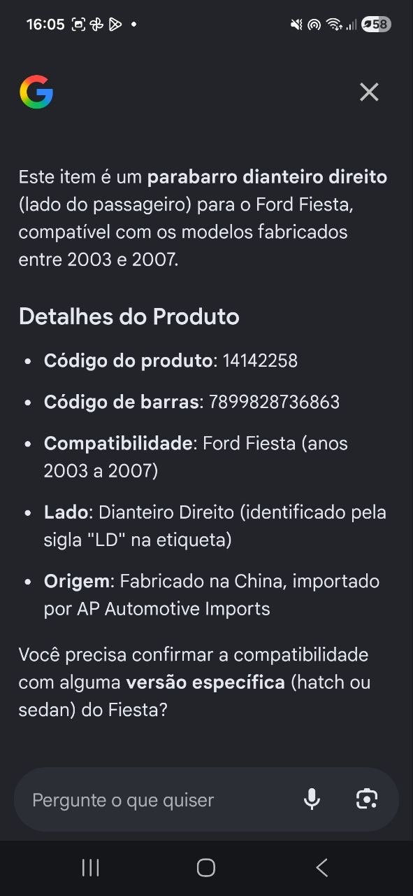 Parabarro Dianteiro Dir Ford Fiesta 2003/2007