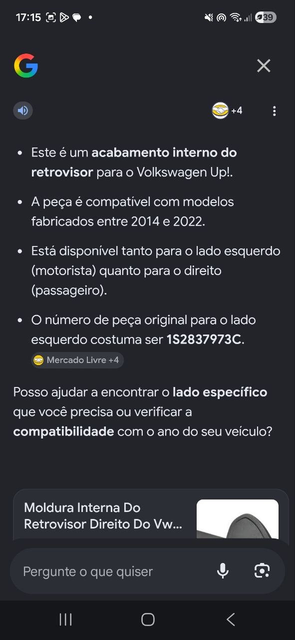 Moldura Interna Retrovisor Dir Volkswagen Up 2014/2022