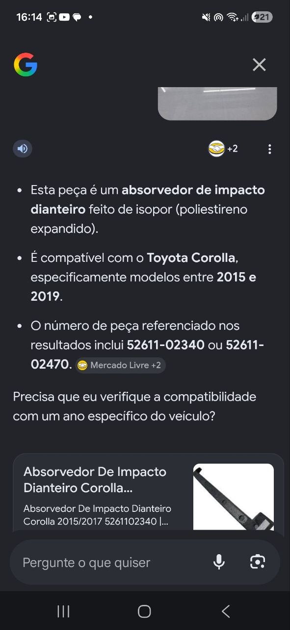 Absorvedor de Impacto Dianteiro Toyota Corolla 2015/2019 Usado