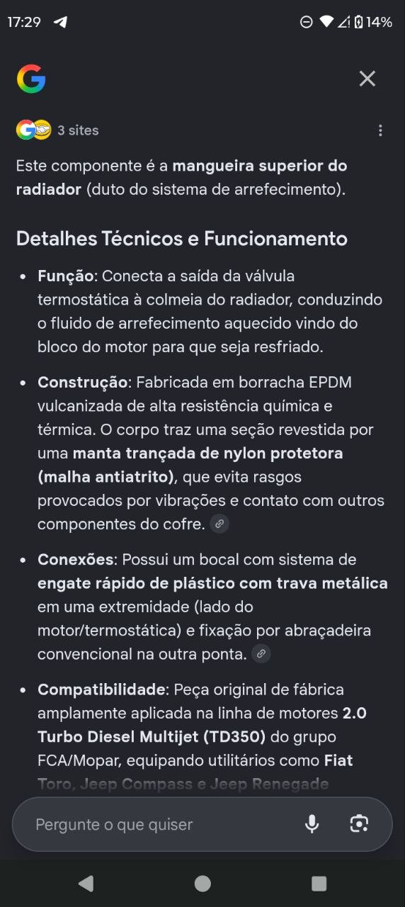 Mangueira Superior Radiador Fiat/Jeep 2.0 TD350 Multijet 2017/2023 Usada