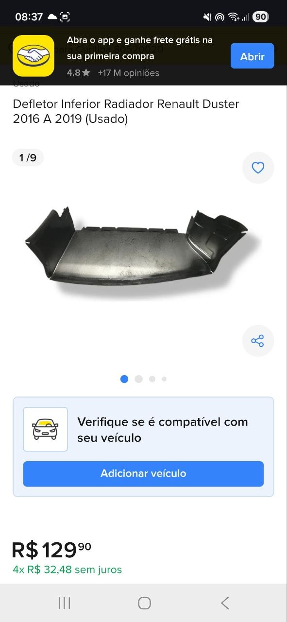 Defletor Lat Diant Esq Renault Duster 2016/2019