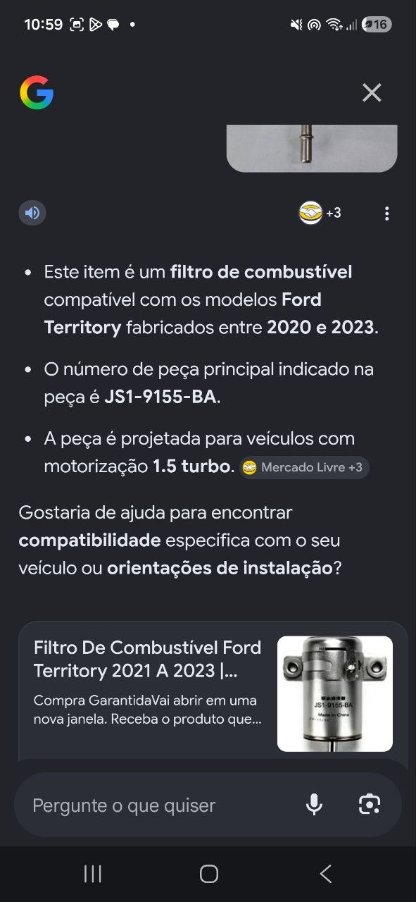 Filtro de Combustível Ford Territory 1.5 Turbo 2020/2023 Novo