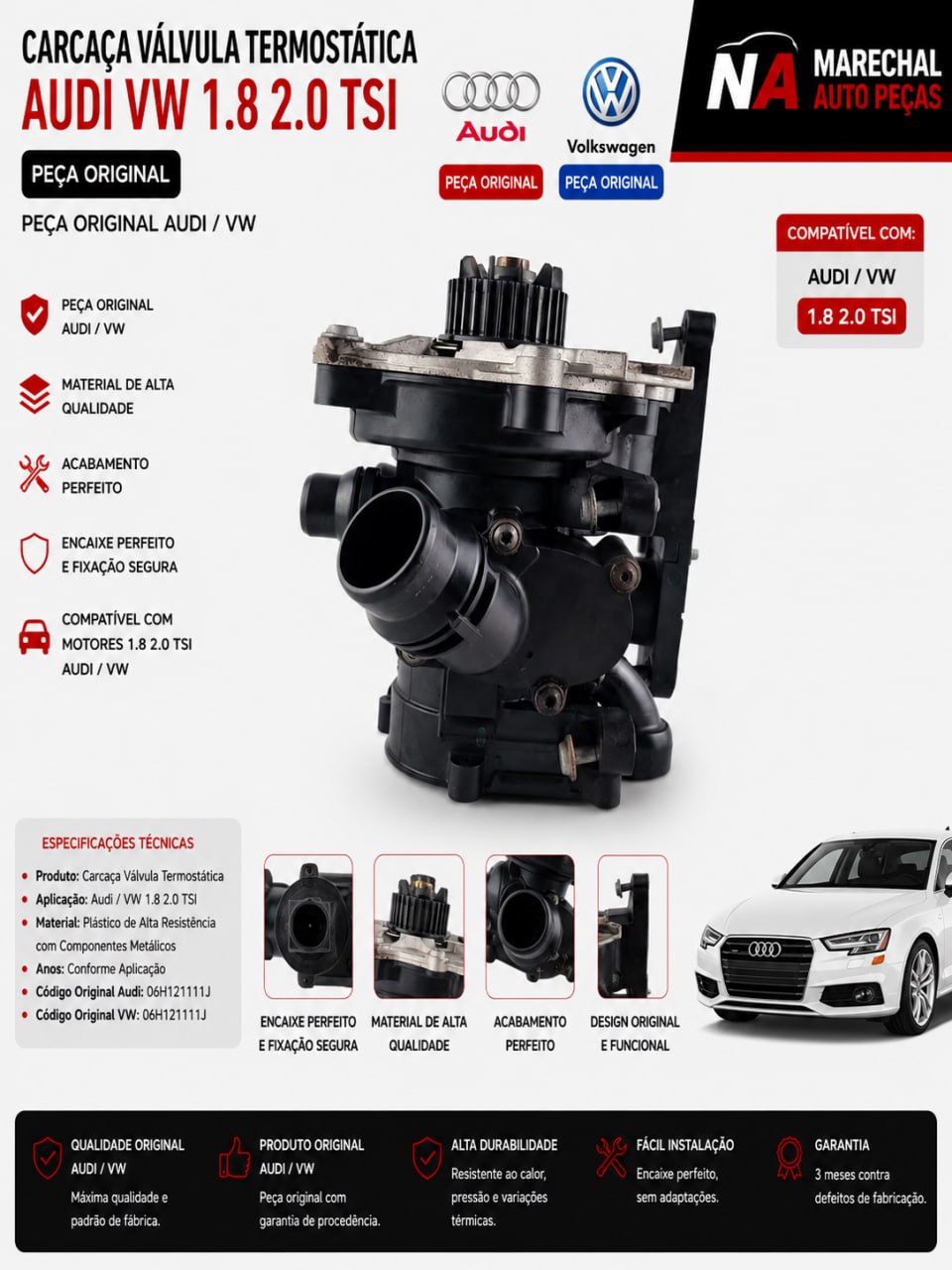 Carcaça Valv Termostática Audi VW 1.8 2.0 TSI Usada