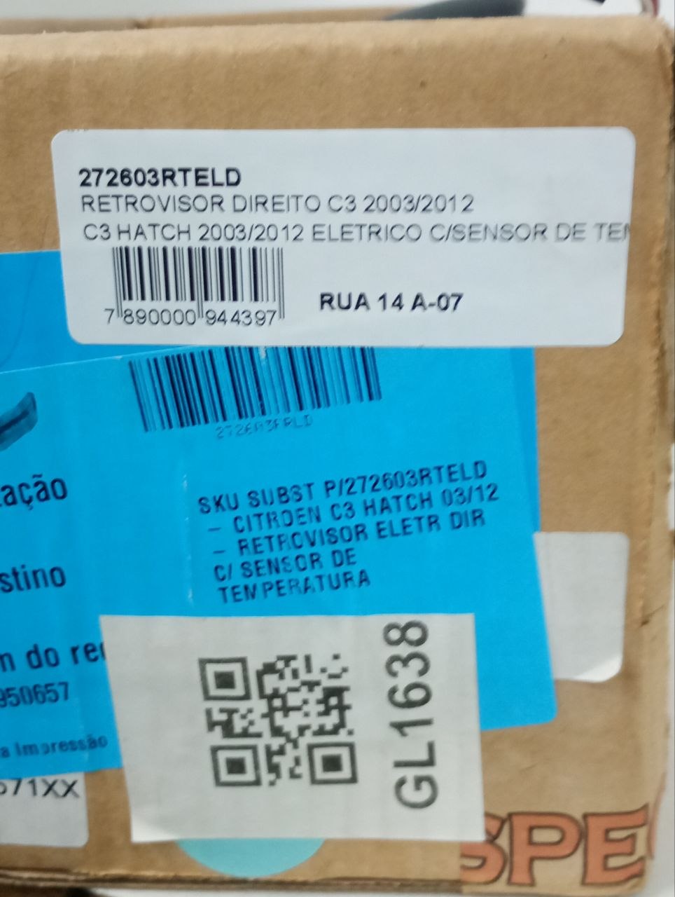 Retrovisor Externo Dir Elétrico c/Sensor Temperatura Citroën C3 2003/2012