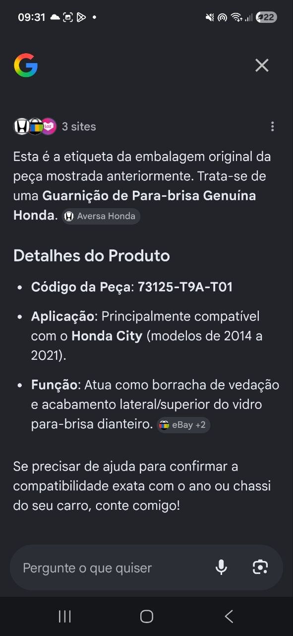 Guarnição Para-brisa Dianteiro Honda City 2014/2021 Nova