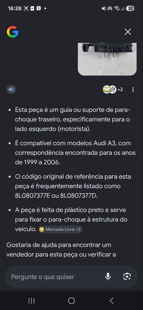 Suporte Para-choque Tras Esq Audi A3 1999/2006