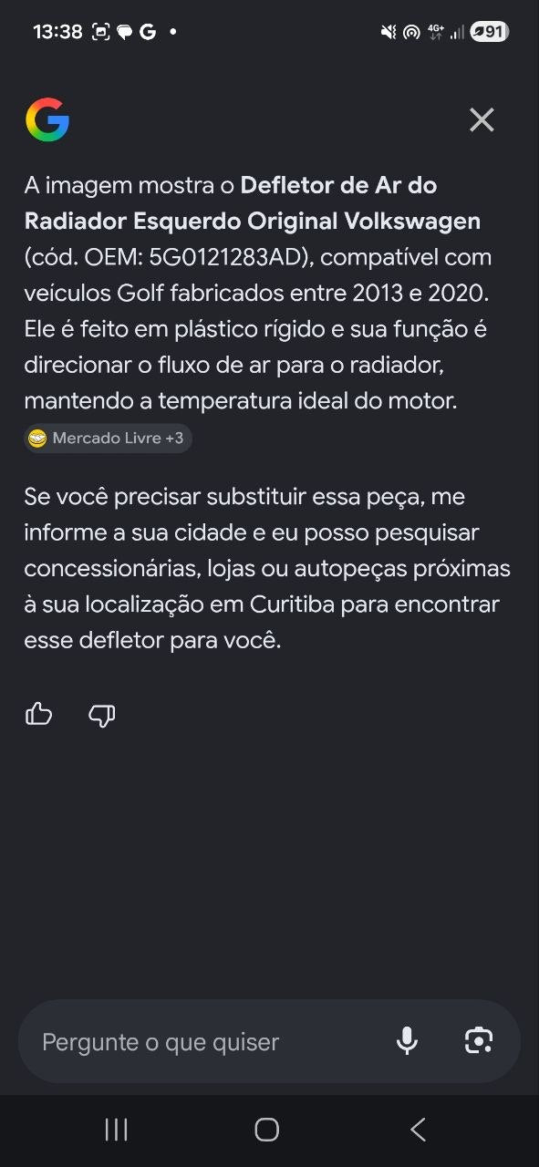 Defletor Ar Radiador Esq Volkswagen Golf 2013/2020