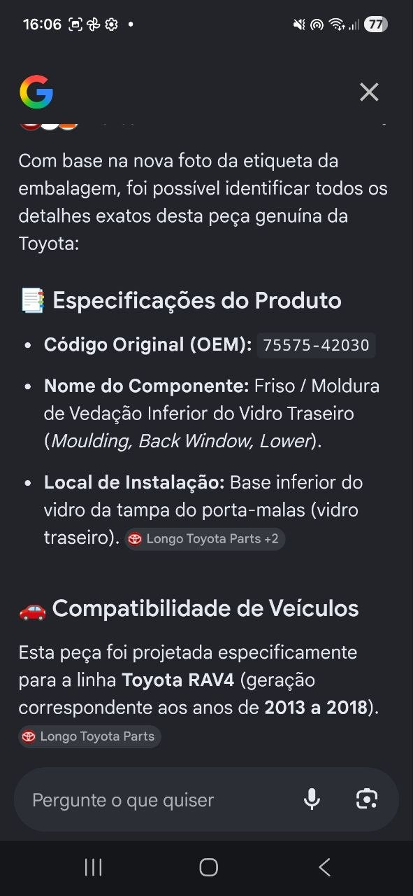 Friso Moldura Inf Vidro Tras Toyota RAV4 2013/2018