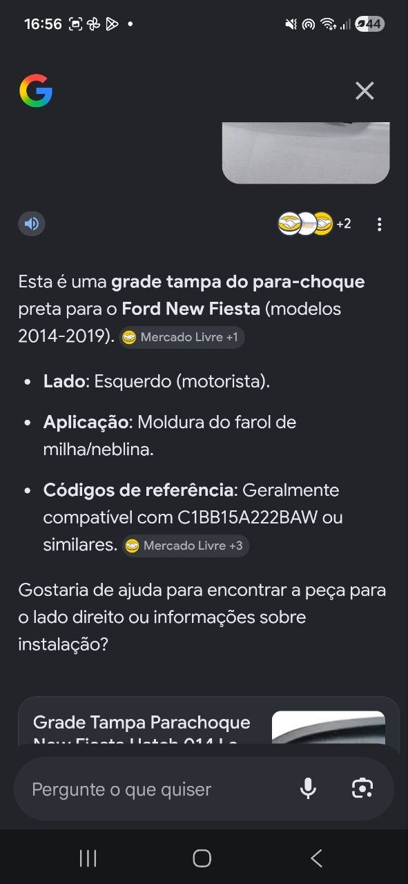 Grade Tampa Parachoque Diant Esq Ford New Fiesta 2014/2019