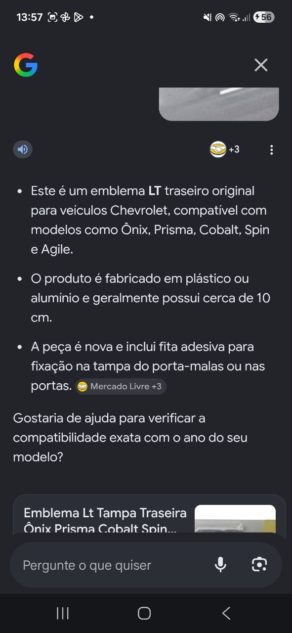 Emblema LT Traseiro Chevrolet Ônix Prisma Cobalt Spin Agile Novo
