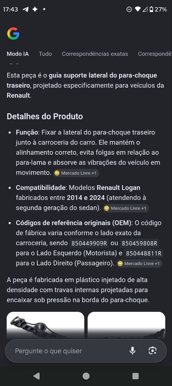 Suporte Lateral Para-Choque Traseiro Renault Logan 2014/2024 Novo