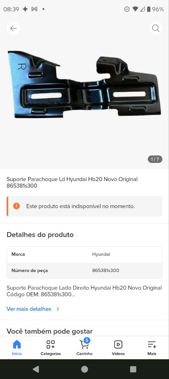 Suporte Parachoque Traseiro Direito Hyundai HB20 2019/2023 Novo