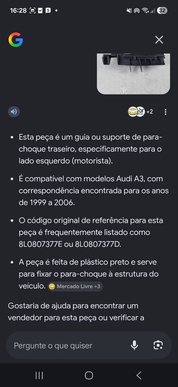 Suporte Para-choque Tras Esq Audi A3 1999/2006