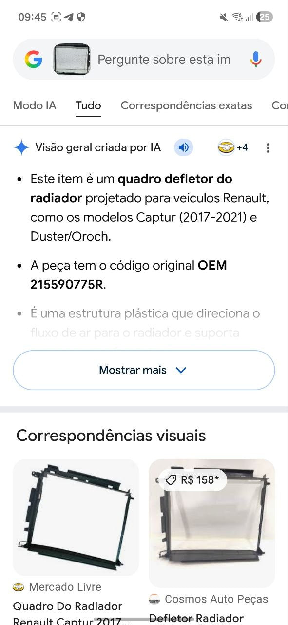 Quadro Defletor Radiador Renault Captur/Duster/Oroch 2017/2021