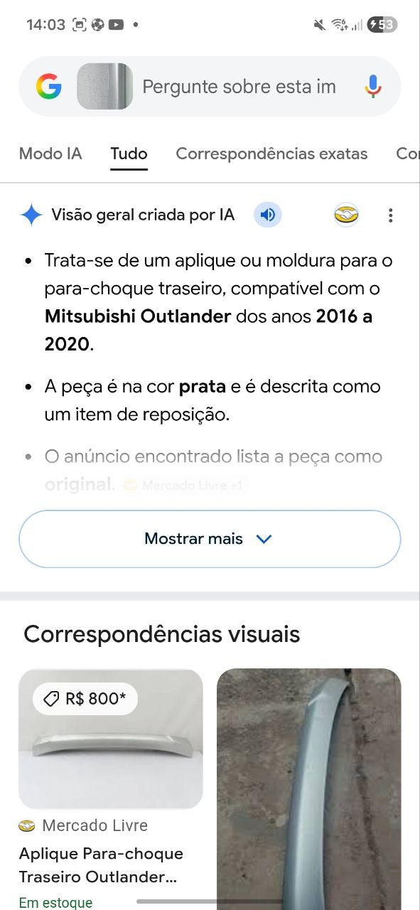Aplique Para-choque Tras Mitsubishi Outlander 2016/2020