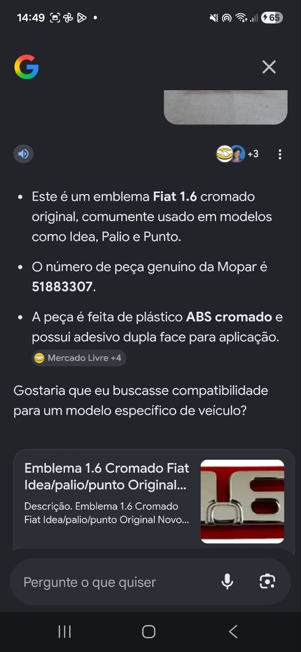 Emblema 1.6 Cromado Fiat Idea/Palio/Punto 2006/2016 Novo