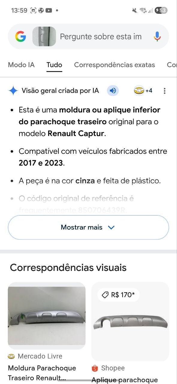 Aplique Parachoque Tras Renault Captur 2017/2023
