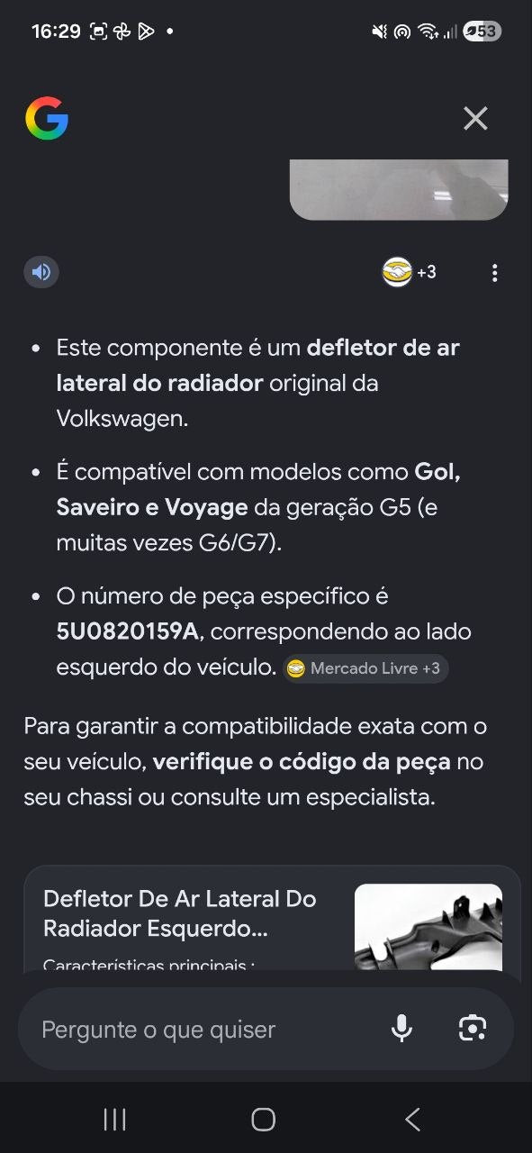 Defletor de Ar Lateral do Radiador Esq Volkswagen Gol Saveiro Voyage G5/G6/G7 2008/2016
