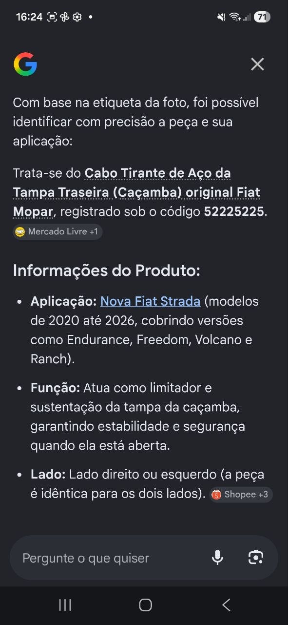 Cabo Tirante Tampa Tras Caçamba Fiat Strada 2020/2026