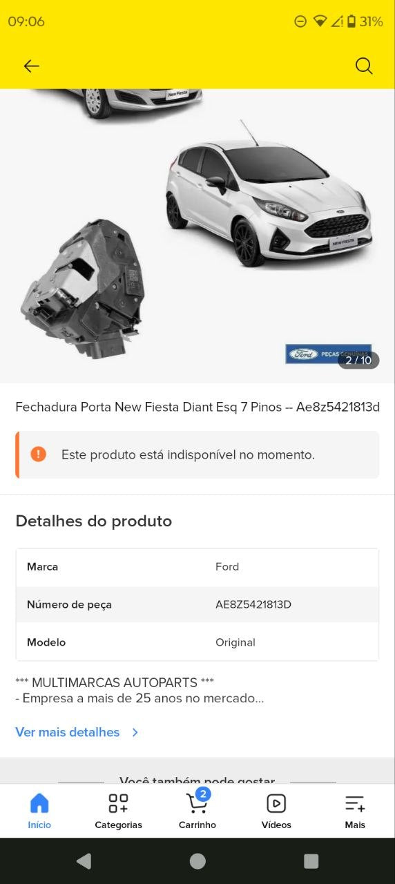 Fechadura Porta Diant Esq Ford New Fiesta 2014/2019
