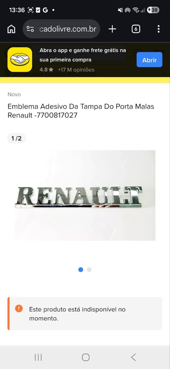 Emblema Tampa Traseira Renault 1990/2010