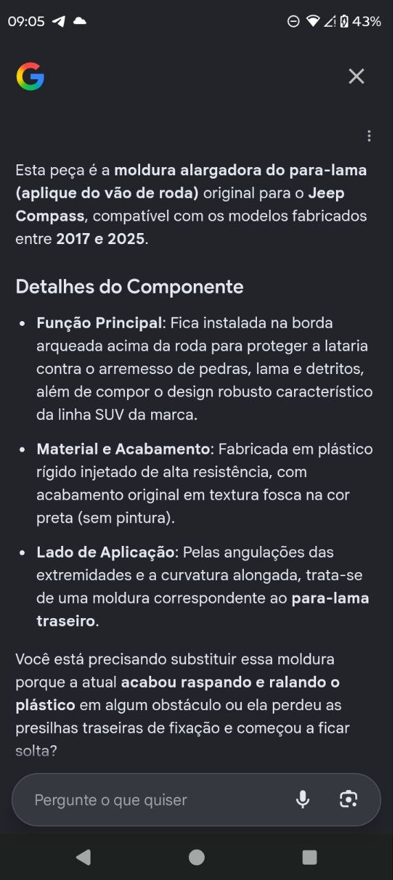 Aplique Alargador Para-lama Traseiro Jeep Compass 2017/2025 Novo