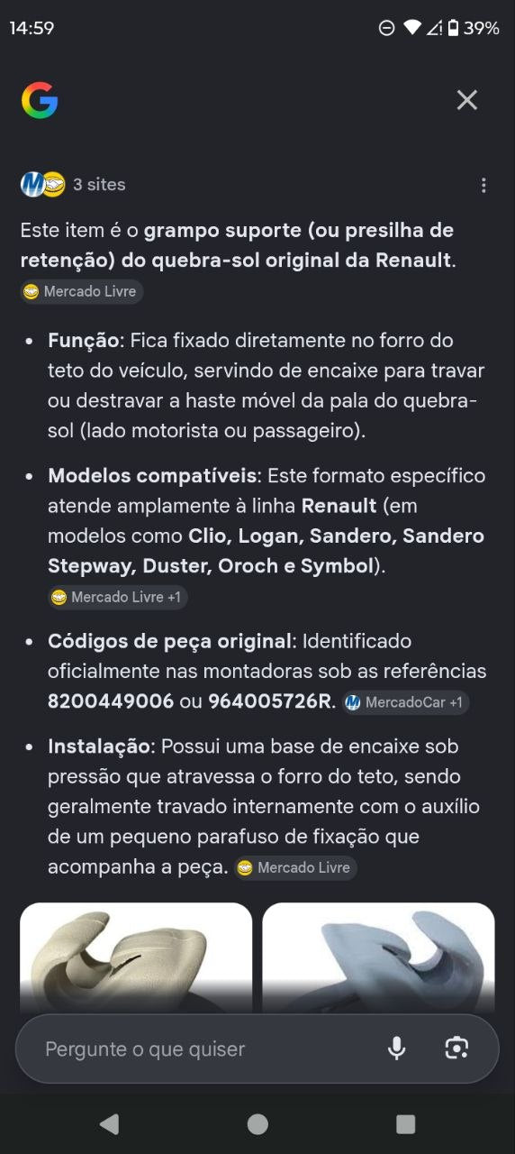 Suporte Quebra-Sol Renault Clio Logan Sandero Duster Symbol Novo