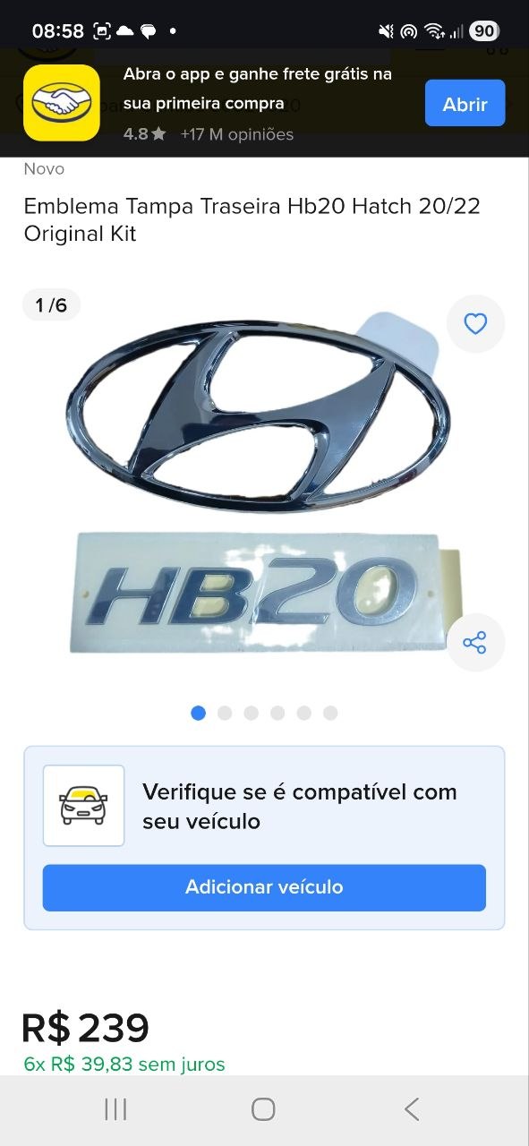 Emblema Tampa Tras Hyundai HB20 Hatch 2020/2022
