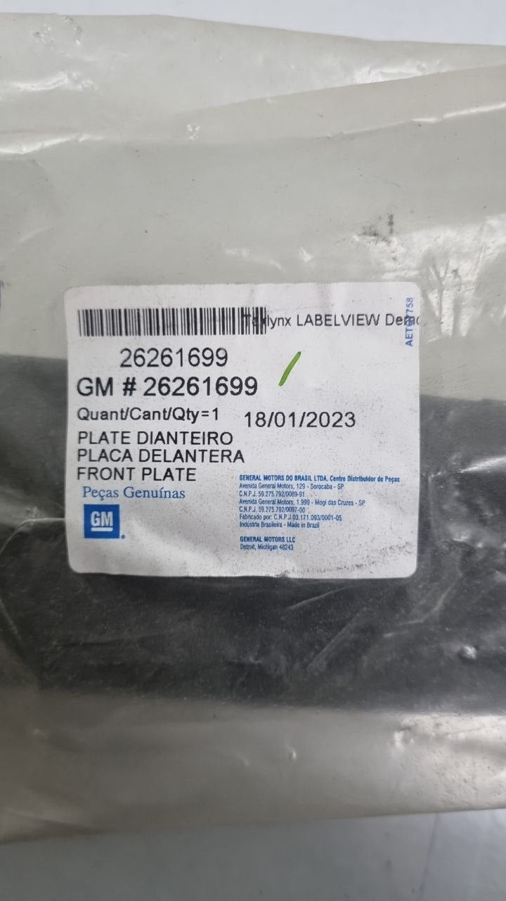 Placa Dianteira GM Chevrolet Onix/Prisma 2019/2023 Nova