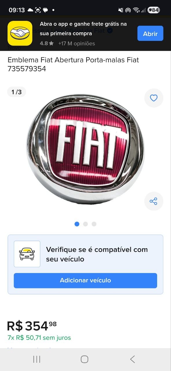 Emblema Tampa Traseira Fiat Grand Siena/Bravo/Linea 2012/2017 Novo