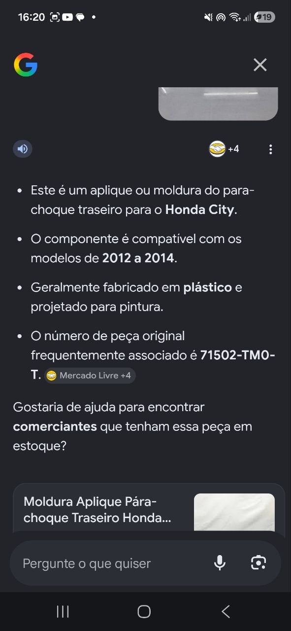 Moldura Aplique Para-choque Traseiro Honda City 2012/2014 Nova