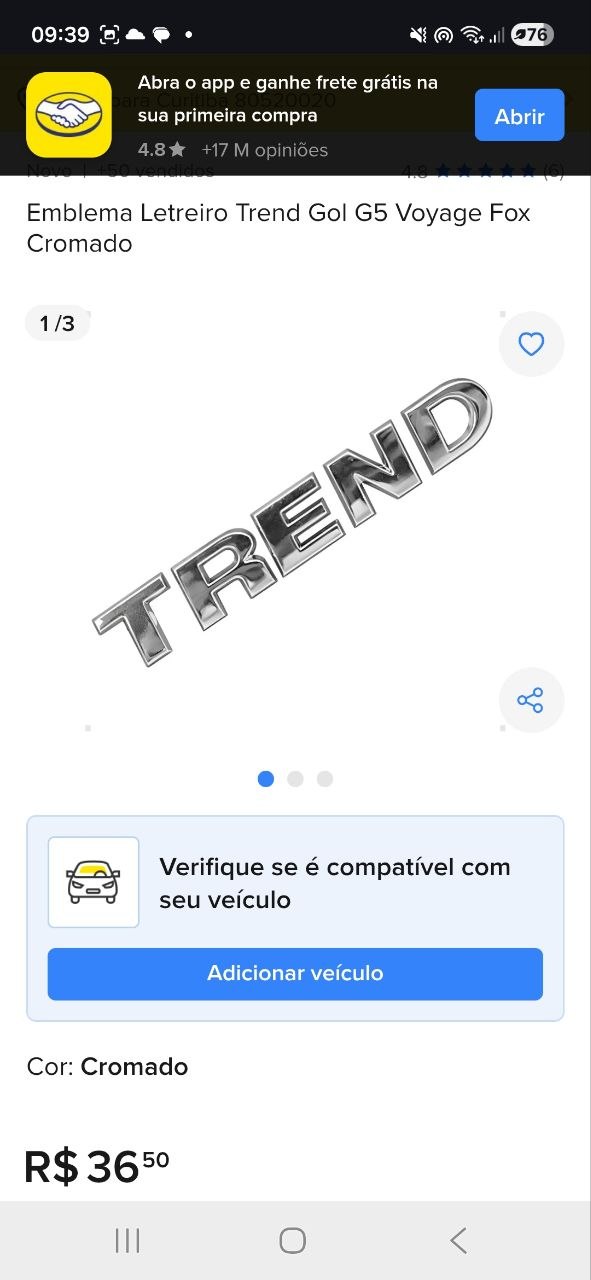 Emblema Letreiro Trend Volkswagen Gol G5 Voyage Fox 2008/2014 Novo