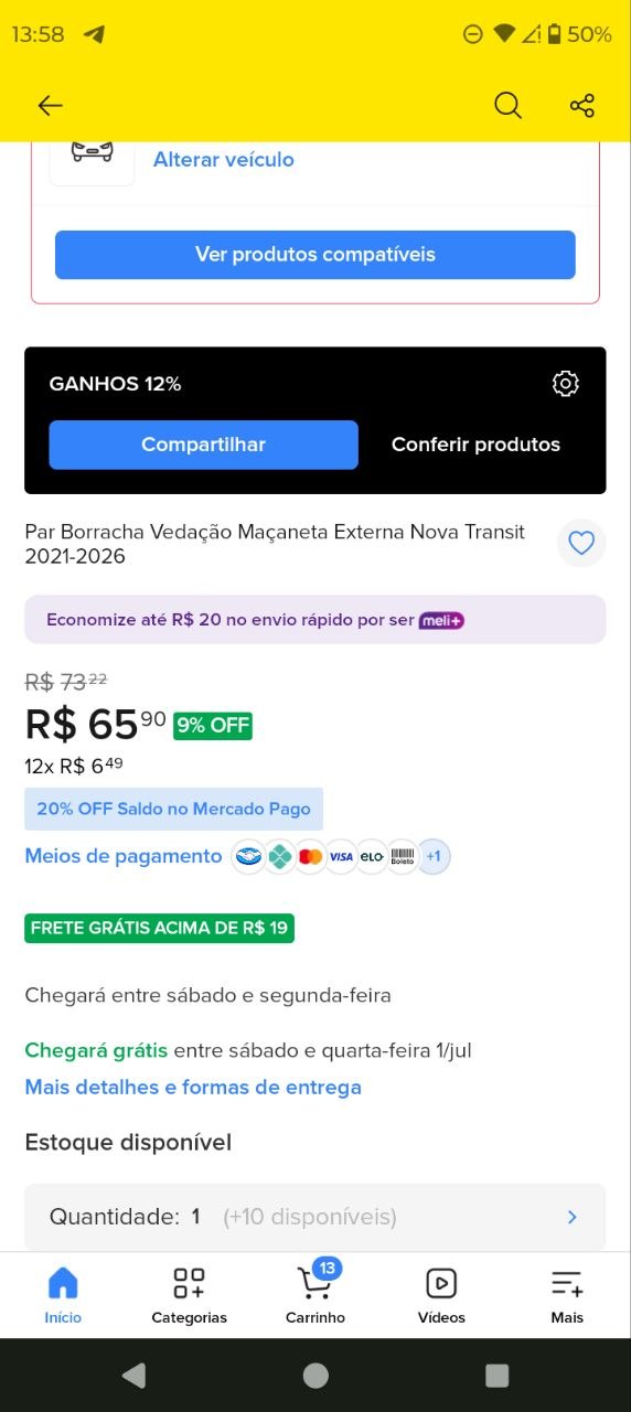 Borracha Vedação Maçaneta Externa Ford Transit 2021/2026 Nova
