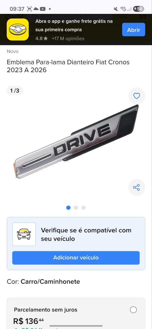 Emblema Para-lama Diant Drive Fiat Cronos 2023/2026