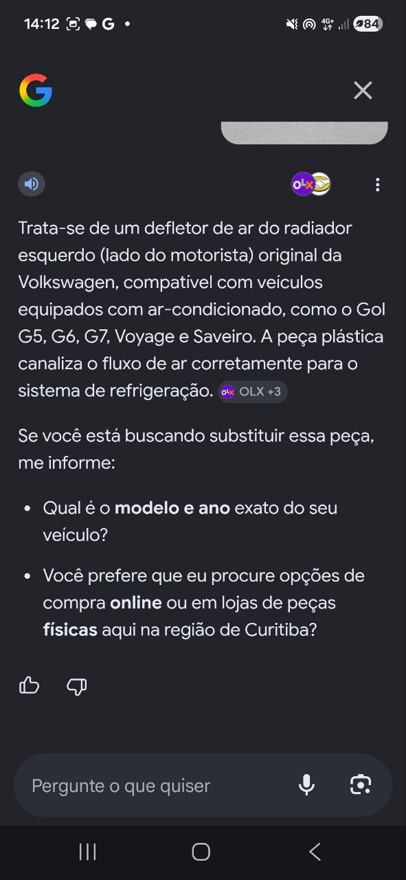 Defletor Ar Radiador Esq Volkswagen Gol/Voyage/Saveiro G5/G6/G7 2008/2023